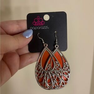 Paparazzi Vibrant Orange and Silver Filigree Earrings